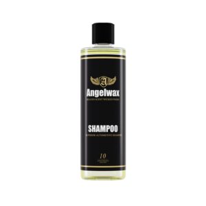 Transparent plastic bottle full of Shampoo by Angelwax.