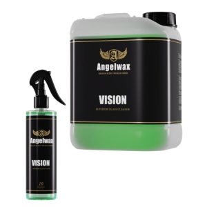 500ml bottle and 5 litre jerrycan both containing a superior glass cleaner called Vision by Angelwax.