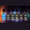 Six glass bottles containing a variety of ceramic coating options by Angelwax.