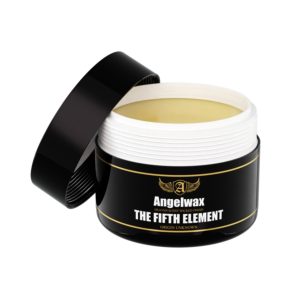 Plastic round container inside which is light yellow wax called The Fifth Element Origin Unknown by Angelwax.