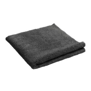 Black microfiber towel folded into a square.