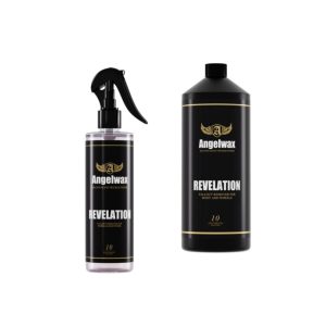 Two bottles containing a fallout remover for body and wheels called Revelation by Angelwax.