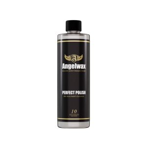 Transparent bottle containing a pre-wax paint cleanser called Perfect Polish by Angelwax.