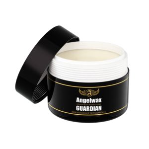 Plastic round container inside which is a white high endurance detailing wax called Guardian by Angelwax.