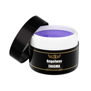 Plastic round container inside which is blue ceramic infused detailing wax called Enigma by Angelwax.