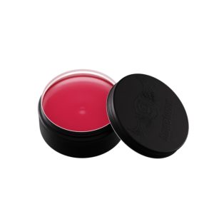 Black tin with open lid. Inside is dark pink Bilberry protective wheel wax by Angelwax.