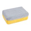 Microfiber rectangular applicator block with one side in yellow and one side grey, used for ceramic coatings and wax.