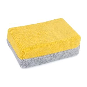 Microfiber rectangular applicator block with one side in yellow and one side grey, used for ceramic coatings and wax.