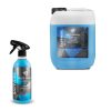 Transparent bottle and jerrycan containing light blue coloured liquid called Sapphire Ceramic Spray Coat