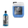 Transparent bottle and jerrycan containing blue coloured liquid called Tourmaline Neutral Foam Shampoo