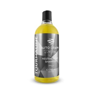 Transparent bottle containing yellow coloured liquid called Tourmaline Neutral Foam Shampoo