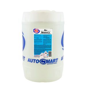 25 litre semi-transparent jerrycan containing Ali, Acid Cleaner for Aluminium by Autosmart.