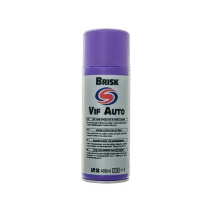 White aerosol spray can with purple cap. Contains Brisk Vif Auto by Autosmart.