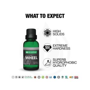 Poster style layout with bottle containing liquid called Ecocoat Wheel and bullet style information.