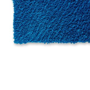 Close up of edge of blue detailing microfiber buffing towel.