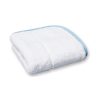 Folded white thick microfiber towel with light blue soft edging