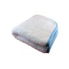 Folded white thick microfiber towel with light blue soft edging