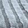 Close up square shot of a striped high pile and low twisted loop light grey microfiber towel texture