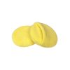 Two circular yellow hand applicator pads for waxing in microfiber material.