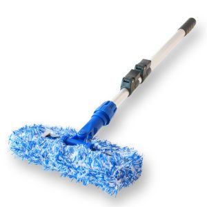 Telescopic pole with light blue and white soft microfiber wash cloth cover