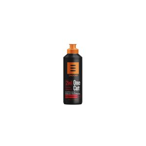 Black plastic bottle with orange nozzle containing 2in1 One Cut One Step Compound