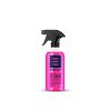 Transparent plastic bottle with black spray trigger and with pink liquid called Q-Seal Ceramic Detailer