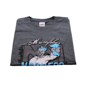 Grey t-shirt with Microfiber Madness logo and mascot on front side.