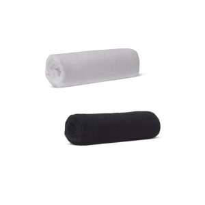 Rolled up white and black microfiber cloths