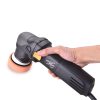 Corded black dual action polisher with orange foam pad.