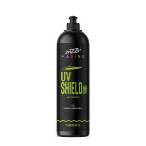 Black plastic bottle with nozzle containing Marine UV Shield 1000 synthetic wax by Zvizzer.