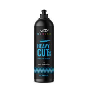 Black plastic bottle with nozzle containing Marine Heavy Cut 5000 high cutting compound by Zvizzer.