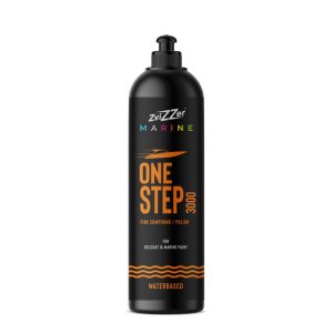 Black plastic bottle with nozzle containing Marine One Step 3000 fine compound polish by Zvizzer.