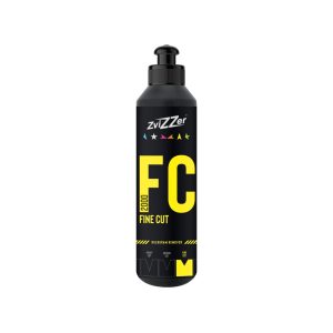 Black plastic bottle with nozzle containing Fine Cut hologram remover by Zvizzer.