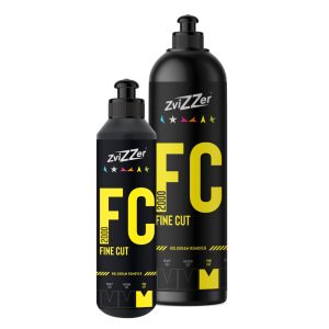 Two black plastic bottles with nozzle containing Fine Cut hologram remover by Zvizzer.