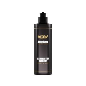 Plastic black bottle containing Resurrection Extreme Super Heavy Cut Compound by Angelwax.