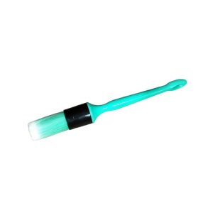 Detailing brush with mint and black handle and mint coloured bristles.