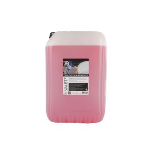 Semi transparent jerrycan containing Valet Plus Traffic Film Remover by Auto Glanz.