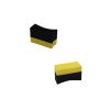 Two black and yellow foam curved applicators for tyres.