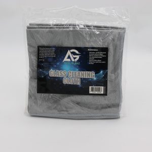 Pack of grey glass cleaning cloths in plastic packaging.