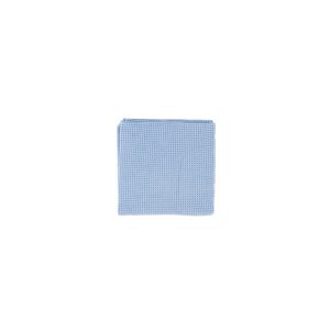 Waffle weave glass cleaning cloths in light blue sitting folded on top of each other.