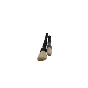 Two hog hair detailing brushes with cream hairs and black handle.