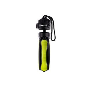 Closed mini tripod in black and highlighter yellow.