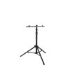 Flat horizontal metal rod on top of tripod with adjustable height.