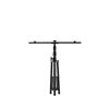 Flat horizontal metal rod on top of tripod with adjustable height.