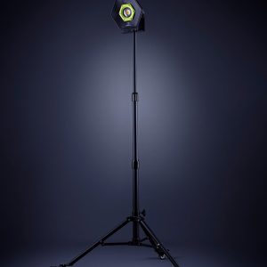 Site light on black tripod with stand.