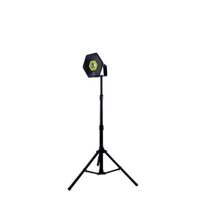 Site light on black tripod with stand.