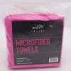 Pack of ten reddish pink microfiber cloths by Zvizzer in a transparent package.