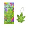 Leaf-shaped paper air freshener for car in green colour and fresh jungle hemp scent.