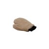 Thick deep pile lambswool glove in beige colour with black elasticated wrist band.