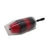 Bristle bottle brush in red and black with black handle sitting inside a rigid transparent plastic casing.